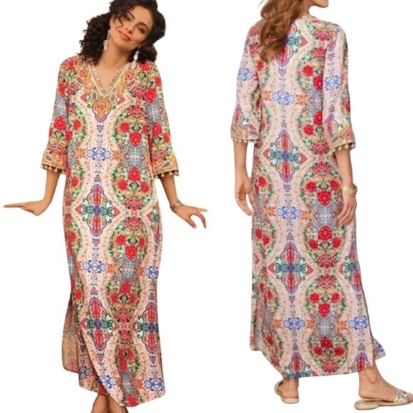 Soft Surroundings Ipanema Maxi Dress Embroidered Cover Up Colorful NEW Womens XS - Picture 1 of 10